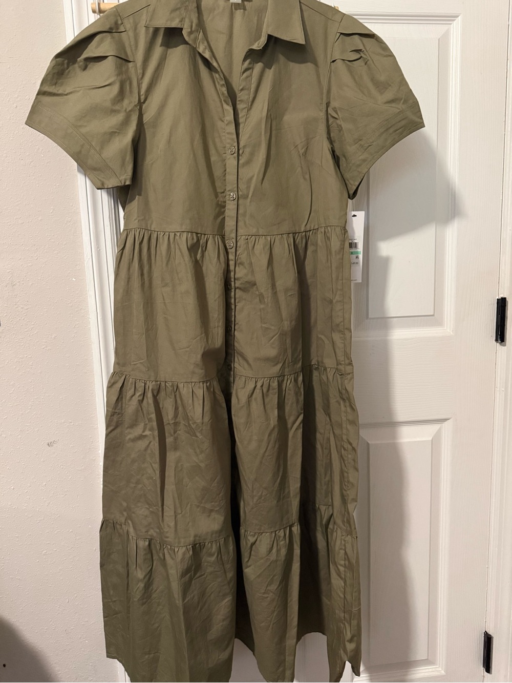 Calvin Klein Olive Green Tiered Button-Front Dress
